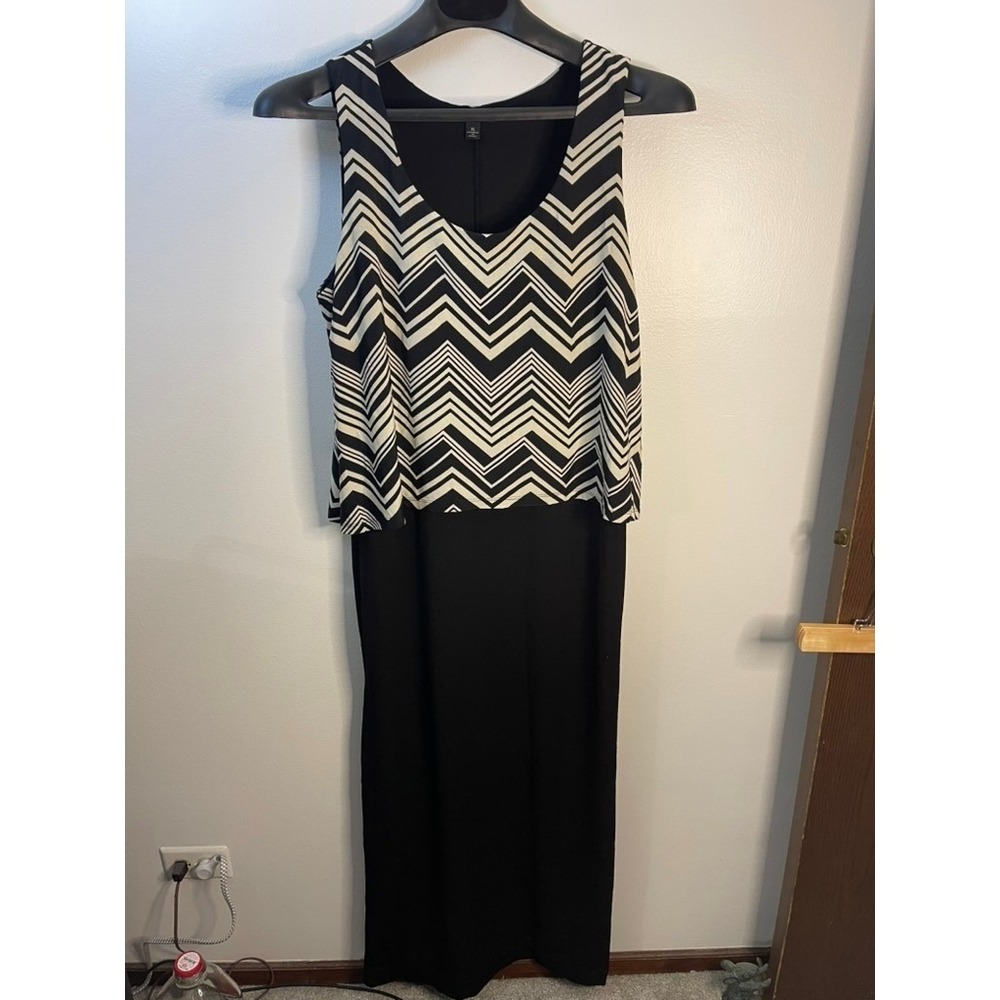 Espresso Womens XL Black White Chevron Popover Sleeveless Maxi Dress Scoop Neck